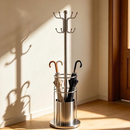 Modern Stainless Steel Coat Rack with Umbrella Stand Base
