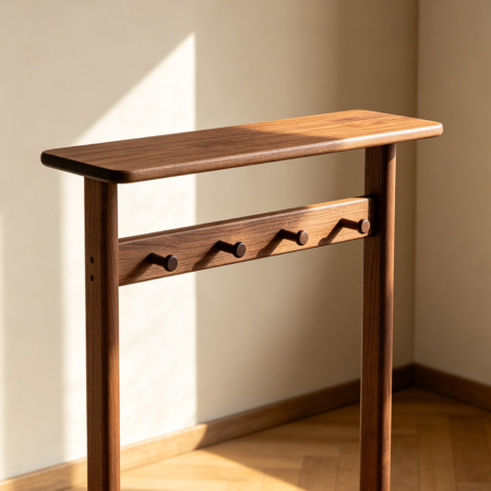 Freestanding Wooden Coat Rack with Shelf and Four Hooks